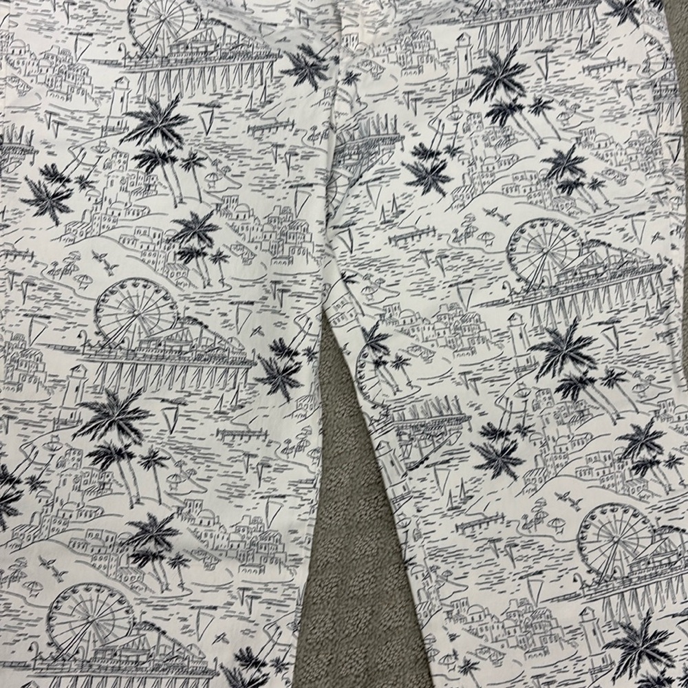 Printed white navy jeans